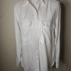 Zara White Button-Front Blouse with Tag Detail